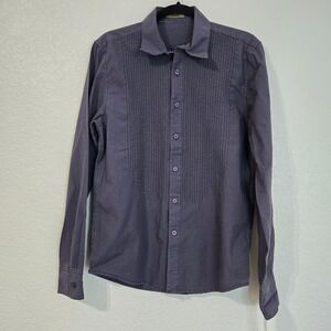 UNIS Mens Dress Shirt Tuxedo Pleated Front Long Sleeve Button Up Gray Size XS